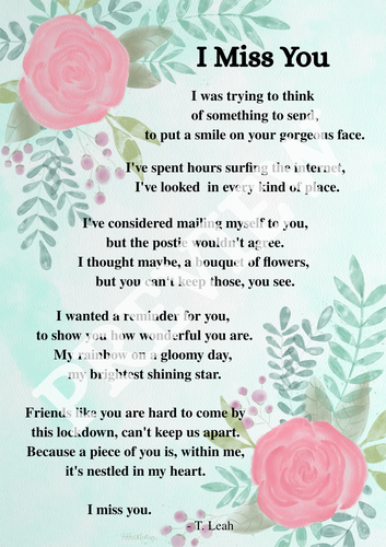 I Miss You poetry- A4 Print